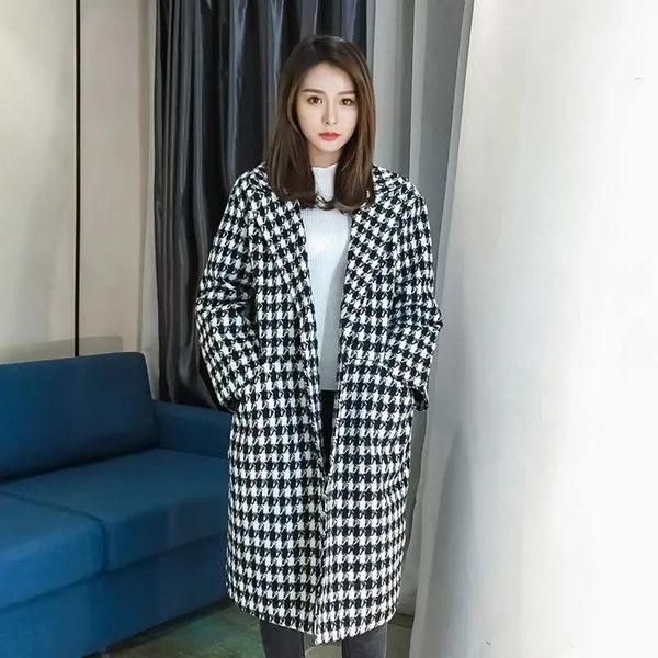 women's wool & blends winter thicken women coat korean fashion houndstooth oversized warm female overcoat long-length casual all-match, Black
women's wool & blends winter thicken women coat korean fashion houndstooth oversized warm female overcoat long-length casual all-match, Black