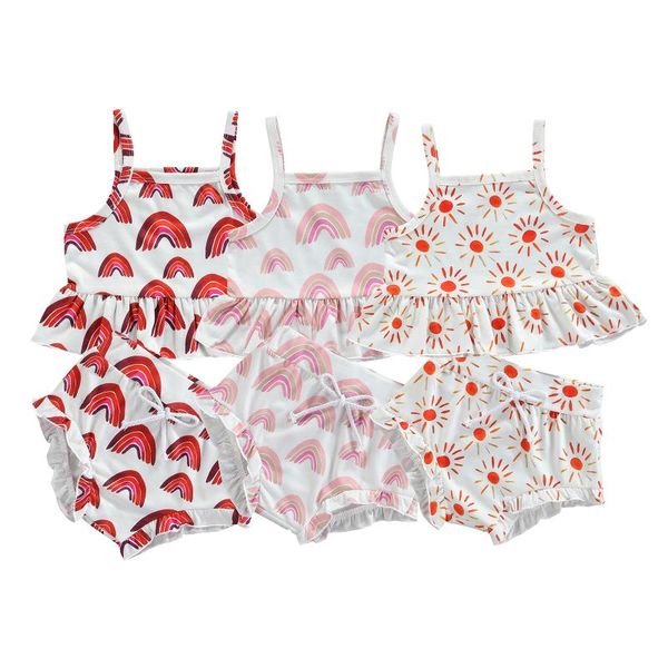 clothing sets focusnorm 0-4y 2pcs infant baby girls clothes floral/rainbow printed ruffles sleeveless vest shorts 3 colors, White
clothing sets focusnorm 0-4y 2pcs infant baby girls clothes floral/rainbow printed ruffles sleeveless vest shorts 3 colors, White