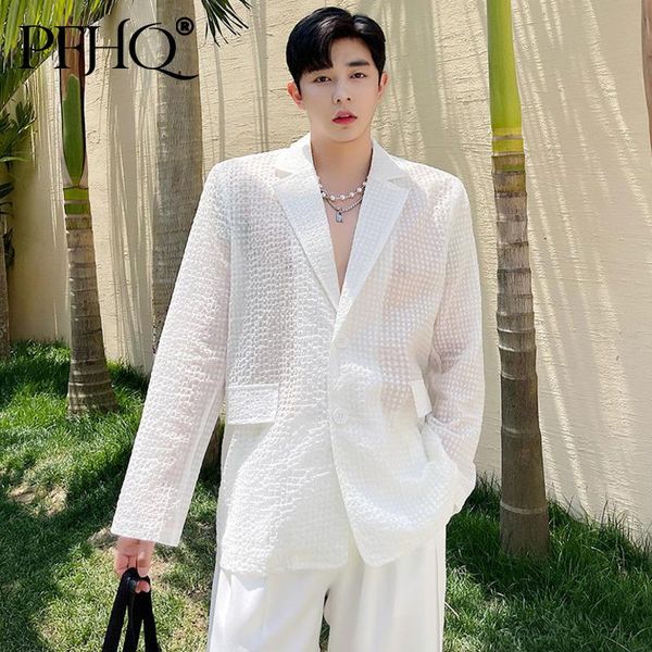 men's suits & blazers pfhq 2021 korean trend sunscreen suit coat men thin breathable see through white blazer summer male clothing 21d1, White;black
men's suits & blazers pfhq 2021 korean trend sunscreen suit coat men thin breathable see through white blazer summer male clothing 21d1, White;black