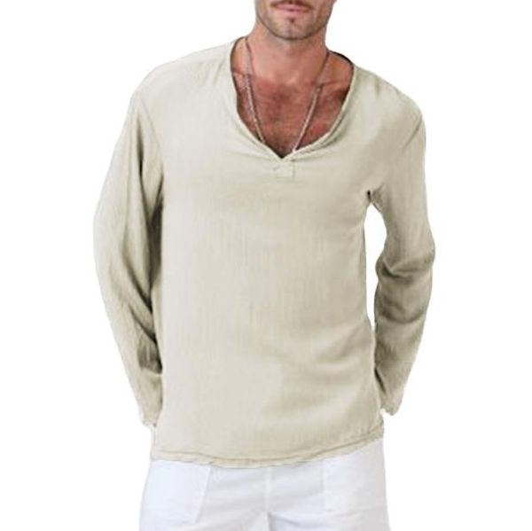 men's t-shirts european and american linen ethnic loose v-neck solid color long-sleeved t-shirt casual style t shirts men, White;black
men's t-shirts european and american linen ethnic loose v-neck solid color long-sleeved t-shirt casual style t shirts men, White;black