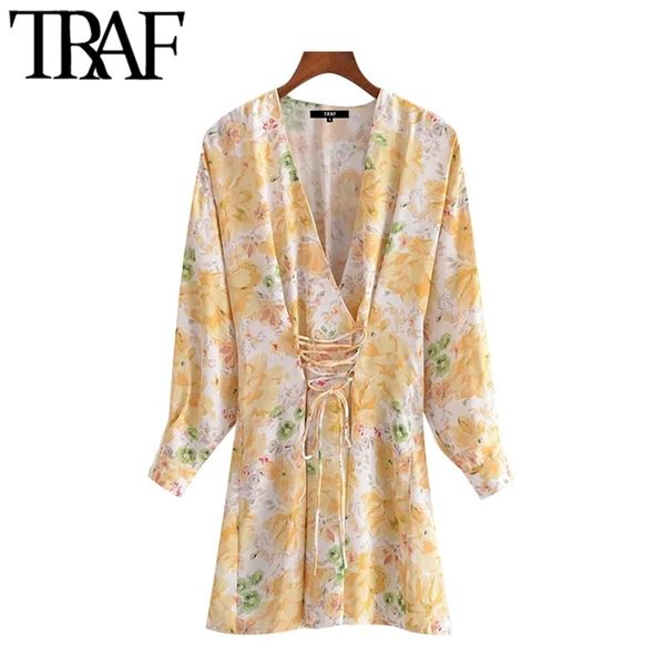 women chic fashion lace-up detail floral print mini dress vintage v neck long sleeve female dresses vestidos mujer 210507, Black;gray
women chic fashion lace-up detail floral print mini dress vintage v neck long sleeve female dresses vestidos mujer 210507, Black;gray