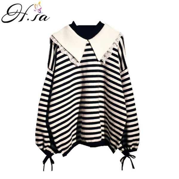 striped sweater women turn down lace collar black and white korean jumpers lantern sleeve up pull femme 210430, Black;gray
striped sweater women turn down lace collar black and white korean jumpers lantern sleeve up pull femme 210430, Black;gray