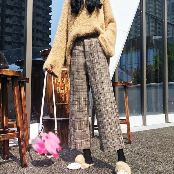 women's pants & capris 2021 autumn winter woolen plaid women elastic high waist ankle-length pant plus size harajuku wide leg trousers, Black;white
women's pants & capris 2021 autumn winter woolen plaid women elastic high waist ankle-length pant plus size harajuku wide leg trousers, Black;white
