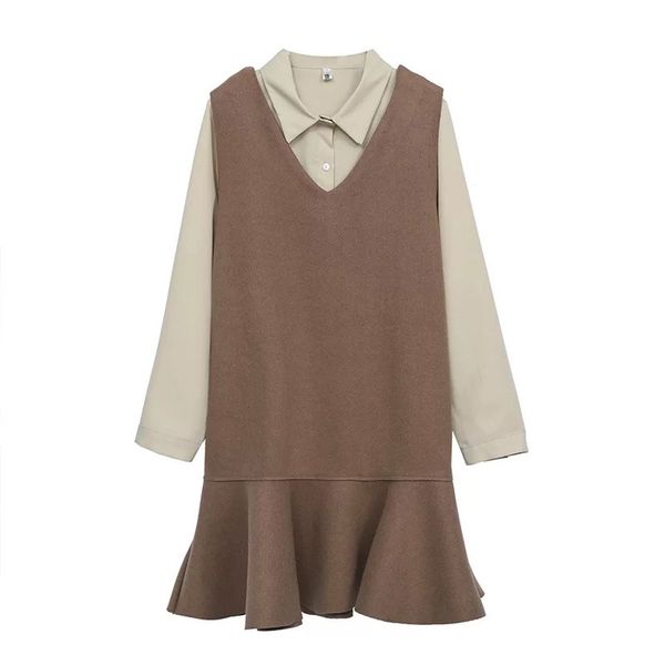 women khaki tank sleeveless vest dress with shirt turn down collar 2 pieces set elegant button faux wool winter t0396 210514, Black;gray
women khaki tank sleeveless vest dress with shirt turn down collar 2 pieces set elegant button faux wool winter t0396 210514, Black;gray