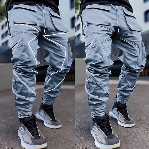 men's joggers cargo pants gym fitness sweatpants overalls men reflective streetwear fashions sport hip hop casual trousers, Black
men's joggers cargo pants gym fitness sweatpants overalls men reflective streetwear fashions sport hip hop casual trousers, Black