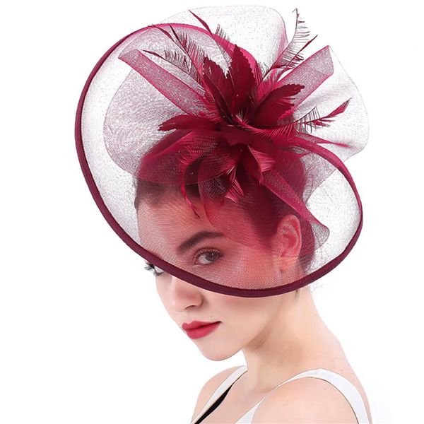 elegant women fascinators hat feather marron crinoline hair accessories for wedding church kentucky derby
elegant women fascinators hat feather marron crinoline hair accessories for wedding church kentucky derby
