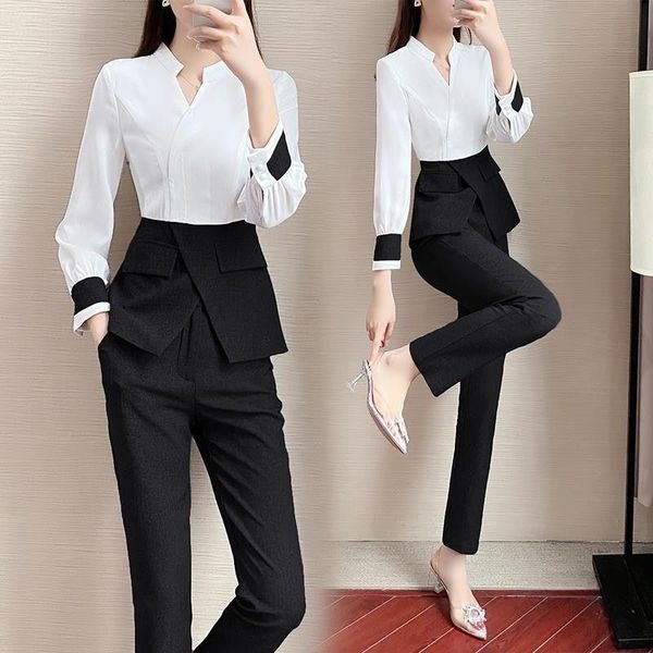 women's two piece pants ladies designer autumn suits women 2 set + elegant office outfits patchwork shirts and harem sets, White
women's two piece pants ladies designer autumn suits women 2 set + elegant office outfits patchwork shirts and harem sets, White
