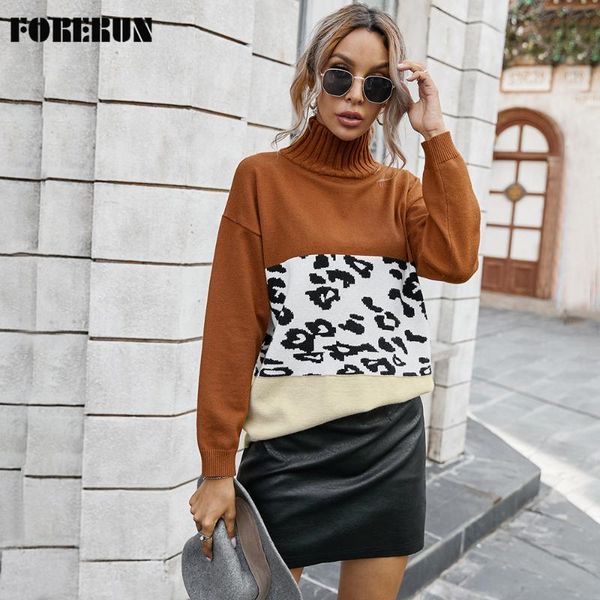 women's sweaters forerun turtleneck leopard sweater women winter warm patchwork long sleeve pullovers knitted ribbed jumpers, White;black
women's sweaters forerun turtleneck leopard sweater women winter warm patchwork long sleeve pullovers knitted ribbed jumpers, White;black
