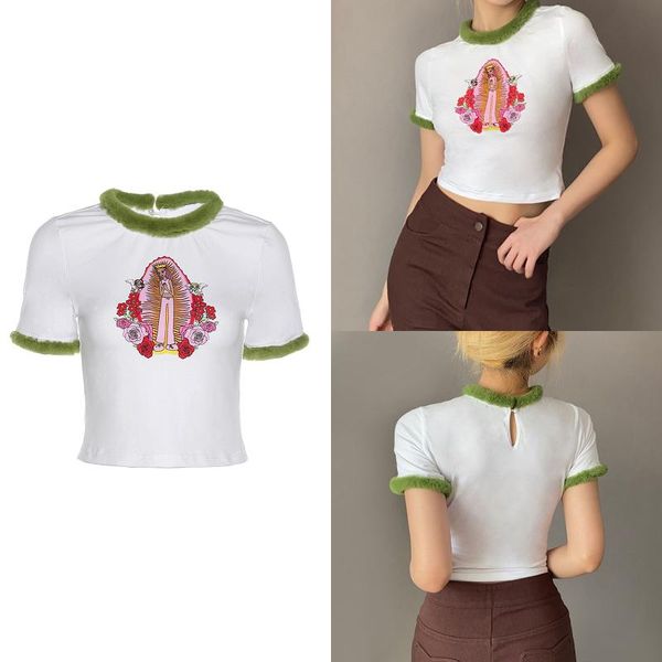women's t-shirt 2021 women summer fashion short sleeve print stylish crop for shopping daily wear, White
women's t-shirt 2021 women summer fashion short sleeve print stylish crop for shopping daily wear, White