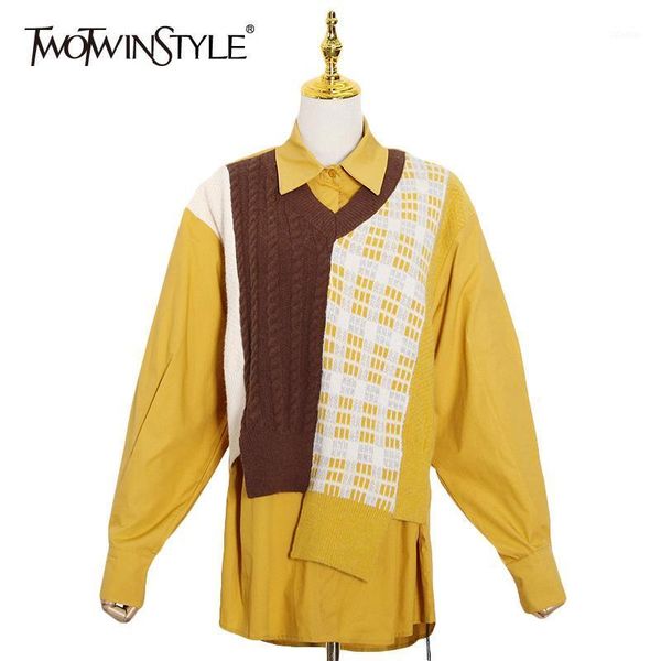 casual fake two shirt for women lapel long sleeve splicing knitting korean blouse female fashion clothing fall women's blouses & shirts, White
casual fake two shirt for women lapel long sleeve splicing knitting korean blouse female fashion clothing fall women's blouses & shirts, White