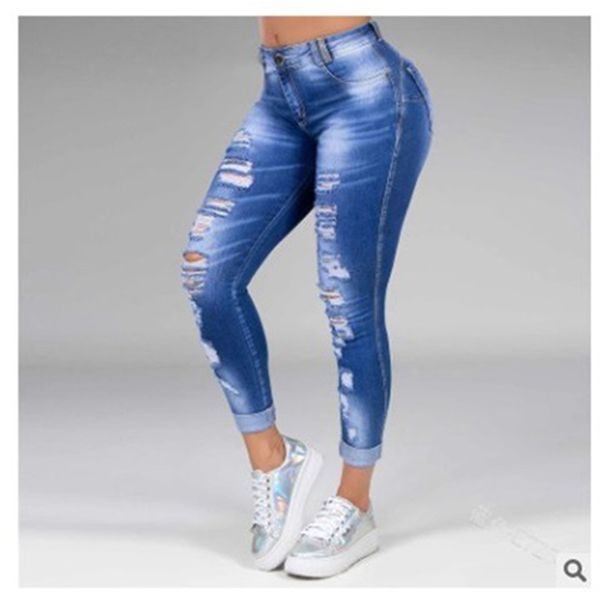 Fall And Winter Plus Size Ripped Jeans Women Pants Temperament Commuter Stretch Jeans With Small Feet, Blue
Fall And Winter Plus Size Ripped Jeans Women Pants Temperament Commuter Stretch Jeans With Small Feet, Blue