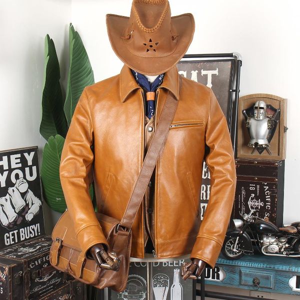 men's leather & faux few sharp goods heavy oil wax cow jacket slim fit short 1940 locomotive lapel, Black
men's leather & faux few sharp goods heavy oil wax cow jacket slim fit short 1940 locomotive lapel, Black