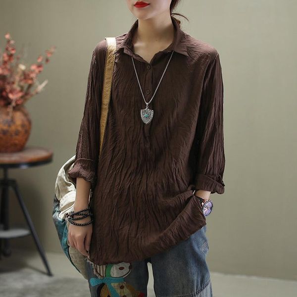 women spring summer solid color wrinke shirt blouse female 2021 thin loose shirts ladies turn down women's blouses &, White
women spring summer solid color wrinke shirt blouse female 2021 thin loose shirts ladies turn down women's blouses &, White