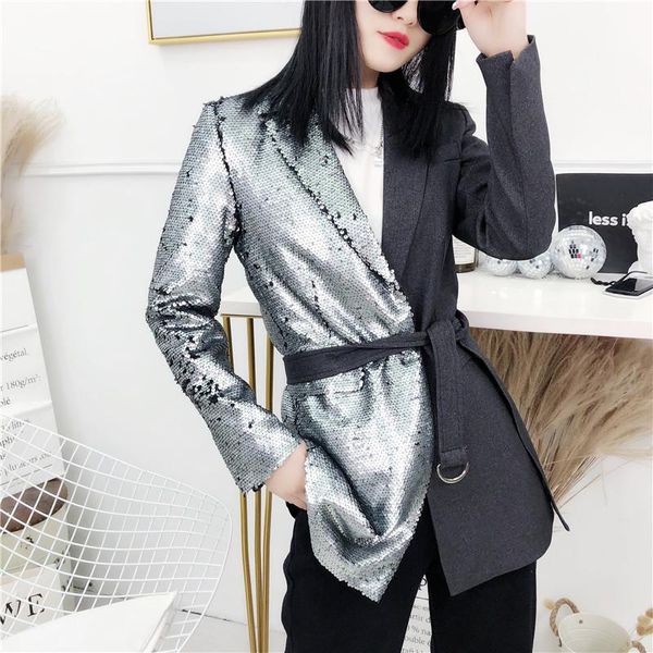 women's suits & blazers belt long sleeve hit color irregular for women female casual elegant blazer ladies slim fit coat spring, White;black
women's suits & blazers belt long sleeve hit color irregular for women female casual elegant blazer ladies slim fit coat spring, White;black