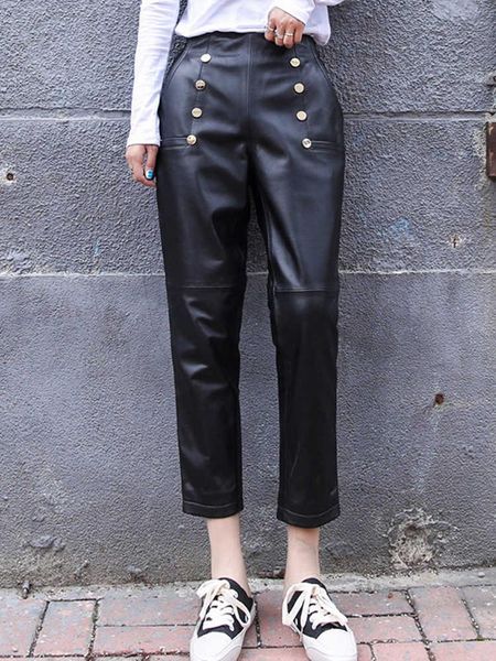 women's pants & capris autumn winter elastic waistband leather sheepskin genuine ninth c650, Black;white
women's pants & capris autumn winter elastic waistband leather sheepskin genuine ninth c650, Black;white