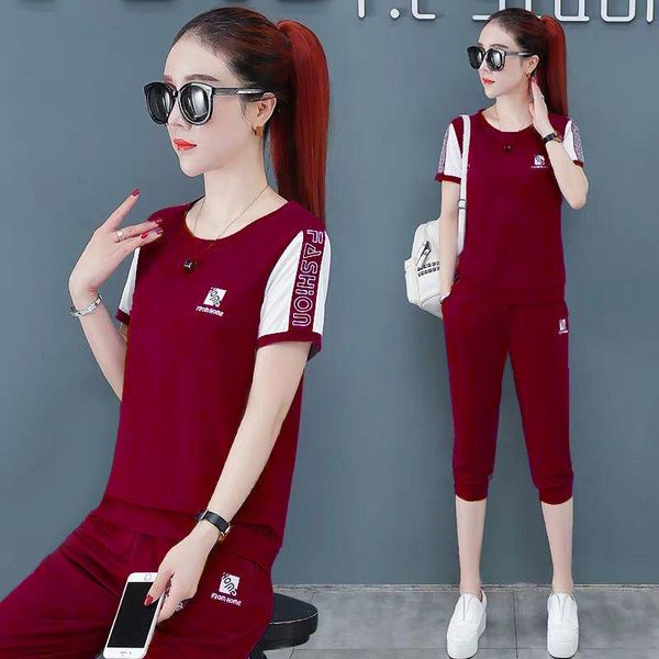 women's tracksuits fashion cropped trousers 2 piece set slim summer women suit rose red purple blue orange clothing, Gray
women's tracksuits fashion cropped trousers 2 piece set slim summer women suit rose red purple blue orange clothing, Gray