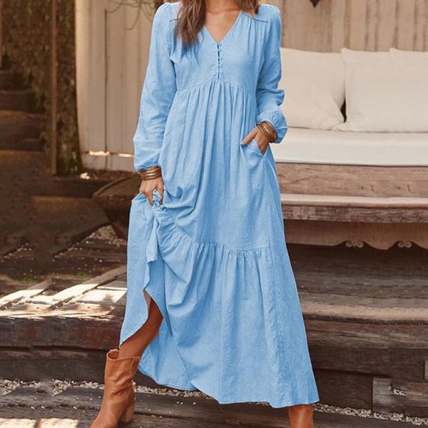casual dresses fashion long sleeve dress for women robe femme 2021 spring loose ankle-length v-neck with pocket, Black;gray
casual dresses fashion long sleeve dress for women robe femme 2021 spring loose ankle-length v-neck with pocket, Black;gray