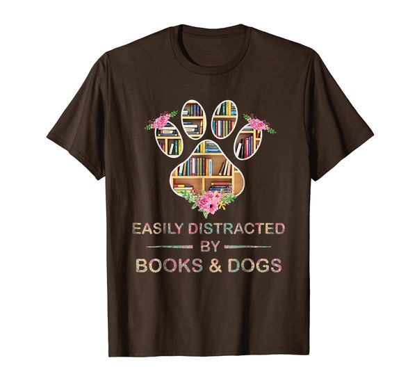 Easily Distracted By Books and Dogs Lover Paw Books Tshirt, Mainly pictures
