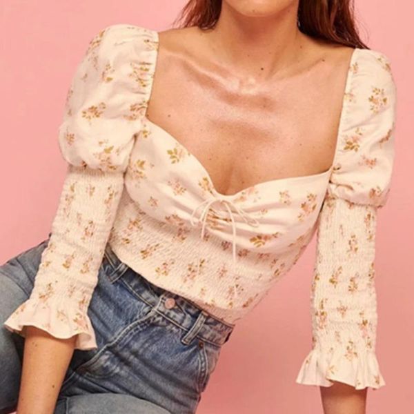 women's blouses & shirts women 2021 spring summer arrivals square collar print bandge long sleeve sweet temperament style shirt x043, White
women's blouses & shirts women 2021 spring summer arrivals square collar print bandge long sleeve sweet temperament style shirt x043, White