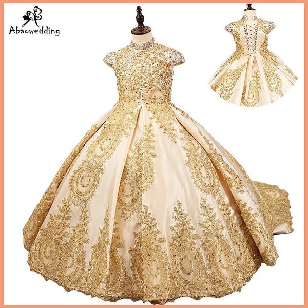 girl's dresses luxury gold flower girl for wedding beaded kids evening ball gowns long little girls pageant with train, Red;yellow
girl's dresses luxury gold flower girl for wedding beaded kids evening ball gowns long little girls pageant with train, Red;yellow
