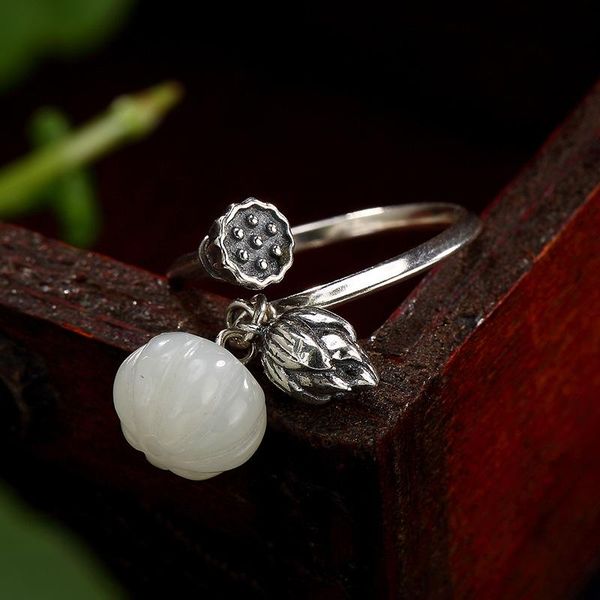 cluster rings natural 925 sterling silver lotus inlaid hetian white jade simple retro individuality for women resizable, Golden;silver
cluster rings natural 925 sterling silver lotus inlaid hetian white jade simple retro individuality for women resizable, Golden;silver