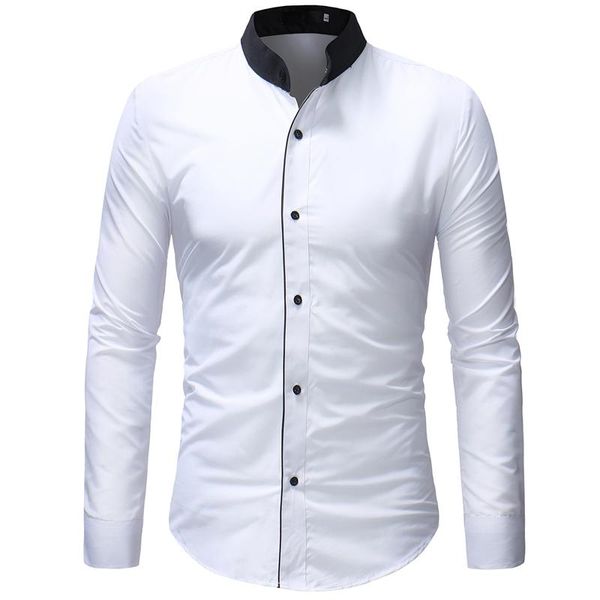 men's casual shirts fashion man button up shirt mandarin collar slim fit long sleeve for camisas de hombre, White;black
men's casual shirts fashion man button up shirt mandarin collar slim fit long sleeve for camisas de hombre, White;black