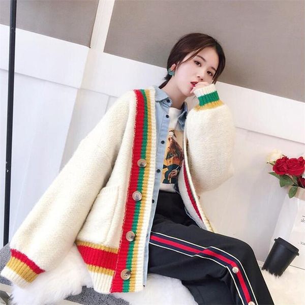 women's sweaters patchwork red 2021 autumn striped panelled women cardigan single breast v-neck elastic coat mujer pockets, White;black
women's sweaters patchwork red 2021 autumn striped panelled women cardigan single breast v-neck elastic coat mujer pockets, White;black