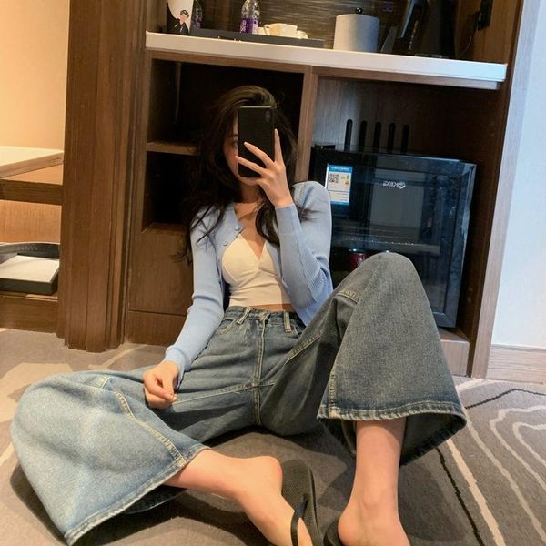 women's jeans korean high waist spring and summer 20 loose wide leg pants bf wind flared 9-point, Blue
women's jeans korean high waist spring and summer 20 loose wide leg pants bf wind flared 9-point, Blue