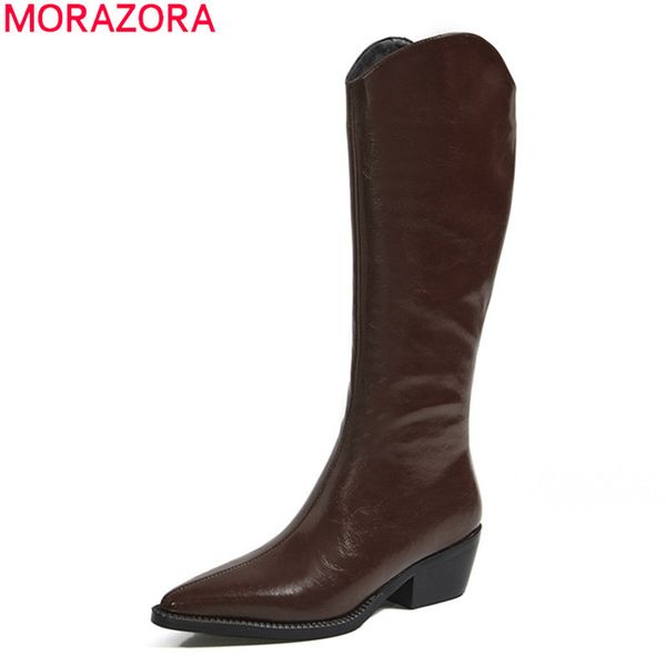 morazora brand winter knee high boots genuine leather boots med heels pointed toe solid color women boots 210506, Black
morazora brand winter knee high boots genuine leather boots med heels pointed toe solid color women boots 210506, Black