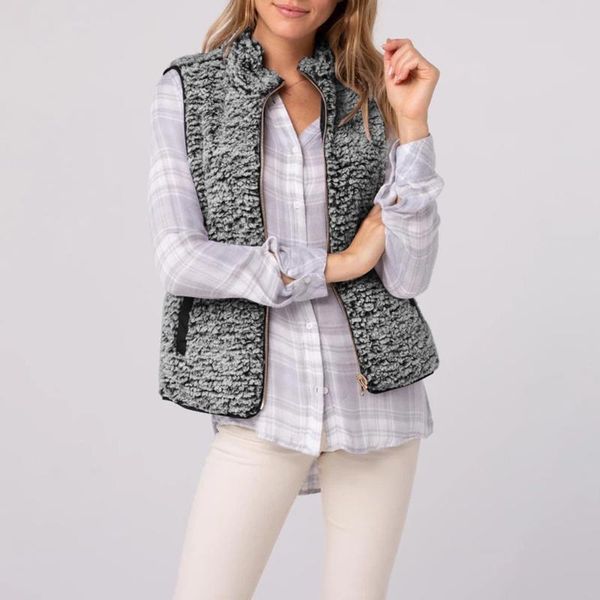 women's vests design winter women casual solid sleeveless plush zipper pocket vest outerwear reversible coat both sides of the, Black;white
women's vests design winter women casual solid sleeveless plush zipper pocket vest outerwear reversible coat both sides of the, Black;white
