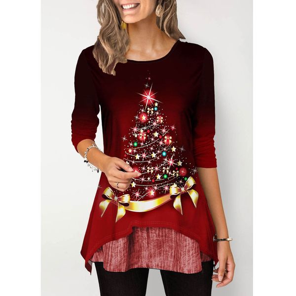 ladies christmas tree print t-shirt long sleeve christmas day clothing casual top, White
ladies christmas tree print t-shirt long sleeve christmas day clothing casual top, White