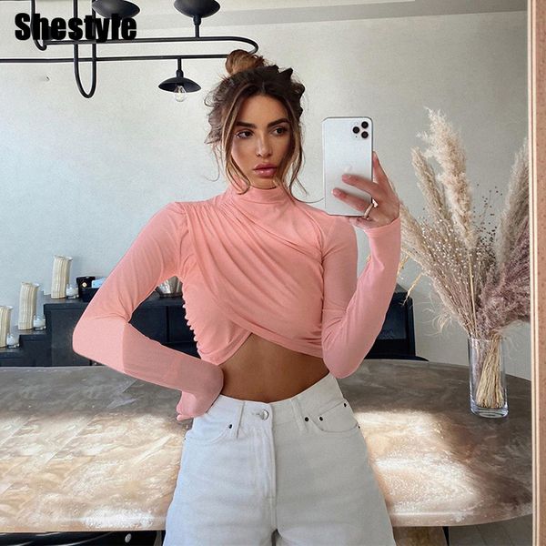 shestyle modal cotton overlap mock neck asymmestical crop women pink surplice solid elegant t-shirts autumn design teein, Black;white
shestyle modal cotton overlap mock neck asymmestical crop women pink surplice solid elegant t-shirts autumn design teein, Black;white