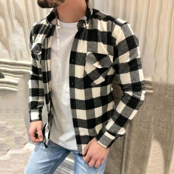 men's casual shirts shirt turn fashion collar long-sleeved classic check button jacket spring and autumn, White;black
men's casual shirts shirt turn fashion collar long-sleeved classic check button jacket spring and autumn, White;black