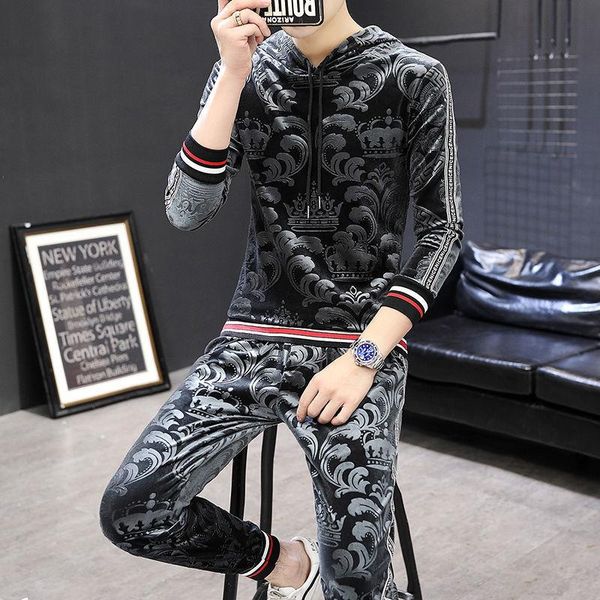 men's tracksuits gold velvet two-piece casual sports suit sweater round neck t-shirt autumn and winter pajamas korean clothes trend, Gray
men's tracksuits gold velvet two-piece casual sports suit sweater round neck t-shirt autumn and winter pajamas korean clothes trend, Gray