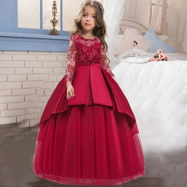 girl's dresses 2021 summer 10 12 year teens party christmas girl dress for children wedding flower kids clothes princess pageant long v, Red;yellow