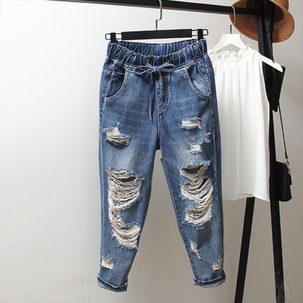 summer korea fashion women jean elastic waist loose capri pants vintage ripped jeans all matched casual denim harem s512, Blue
summer korea fashion women jean elastic waist loose capri pants vintage ripped jeans all matched casual denim harem s512, Blue