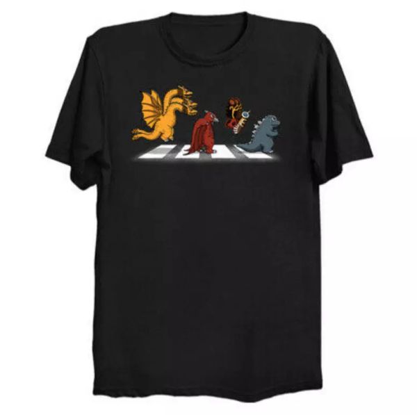 r1 kaiju road ghidorah pteranodon mothra abeey road parody black tshirt, White;black
r1 kaiju road ghidorah pteranodon mothra abeey road parody black tshirt, White;black