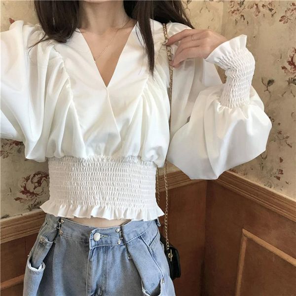 spring summer v-neck cropped women shirt korean style fashion lantern sleeve slim solid ruffles female clothes women's t-shirt, White
spring summer v-neck cropped women shirt korean style fashion lantern sleeve slim solid ruffles female clothes women's t-shirt, White