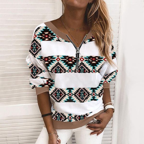 women's blouses & shirts geometric striped blouse women fashion casual zipper long sleeves oversized pullovers blusa feminina, White 
women's blouses & shirts geometric striped blouse women fashion casual zipper long sleeves oversized pullovers blusa feminina, White