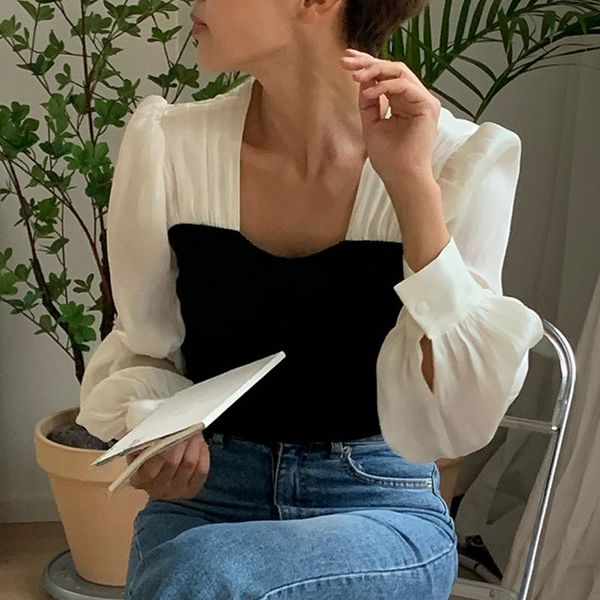 women's blouses & shirts autumn knit stitching long sleeve women 2021 korean style slim office lady casual blusas mujer elegant femme, White
women's blouses & shirts autumn knit stitching long sleeve women 2021 korean style slim office lady casual blusas mujer elegant femme, White