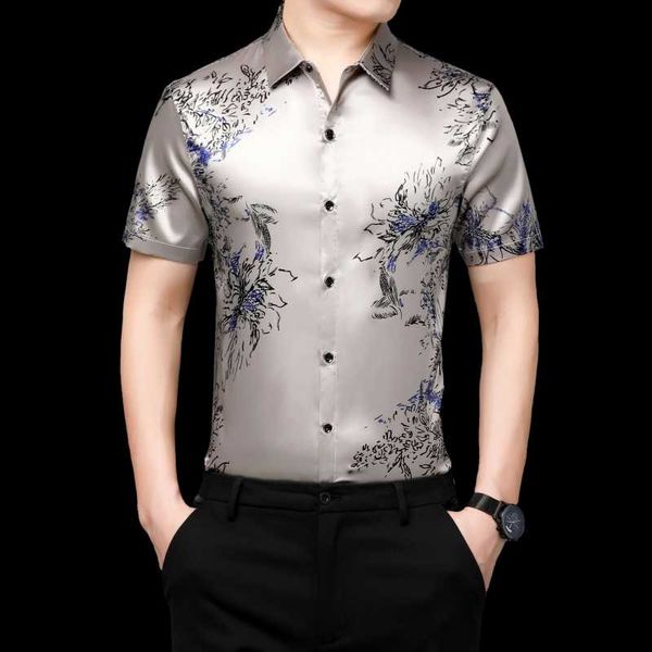 men's leisure silk shirt summer floral printed streetwear short sleeve satin clothes male dress casual shirts, White;black
men's leisure silk shirt summer floral printed streetwear short sleeve satin clothes male dress casual shirts, White;black