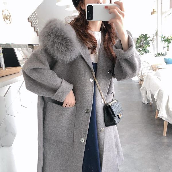 women's wool & blends foxy collar hooded double faced cashmere overcoat in autumn and winter of 2021, Black
women's wool & blends foxy collar hooded double faced cashmere overcoat in autumn and winter of 2021, Black