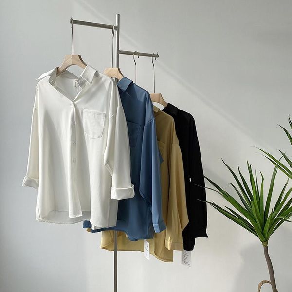 women's blouses & shirts autumn 2021 korean satin chiffon long-sleeved casual loose blouse 3521, White
women's blouses & shirts autumn 2021 korean satin chiffon long-sleeved casual loose blouse 3521, White