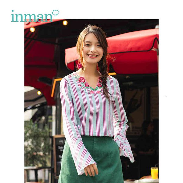 blouses spring v-neck literary embroidery retro striped casual all matched flare sleeves women shirt adsj, White
blouses spring v-neck literary embroidery retro striped casual all matched flare sleeves women shirt adsj, White