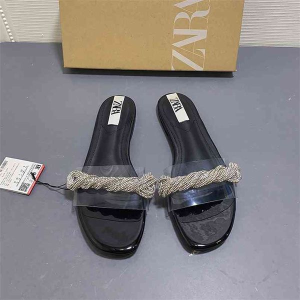 za slippers winding women's shoes transparent plastic word with round toe flat low sandals and 210628, Black
za slippers winding women's shoes transparent plastic word with round toe flat low sandals and 210628, Black