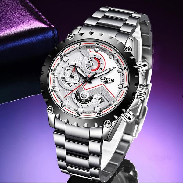 wristwatches lige fashion silver mens watch full steel 30m waterproof men quartz clock business watch+box chronograph, Slivery;brown
wristwatches lige fashion silver mens watch full steel 30m waterproof men quartz clock business watch+box chronograph, Slivery;brown