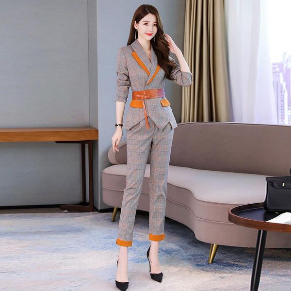 two piece dress women clothes plaid irregular small suit female autumn temperament slim thin feet pants two-piece set, White
two piece dress women clothes plaid irregular small suit female autumn temperament slim thin feet pants two-piece set, White
