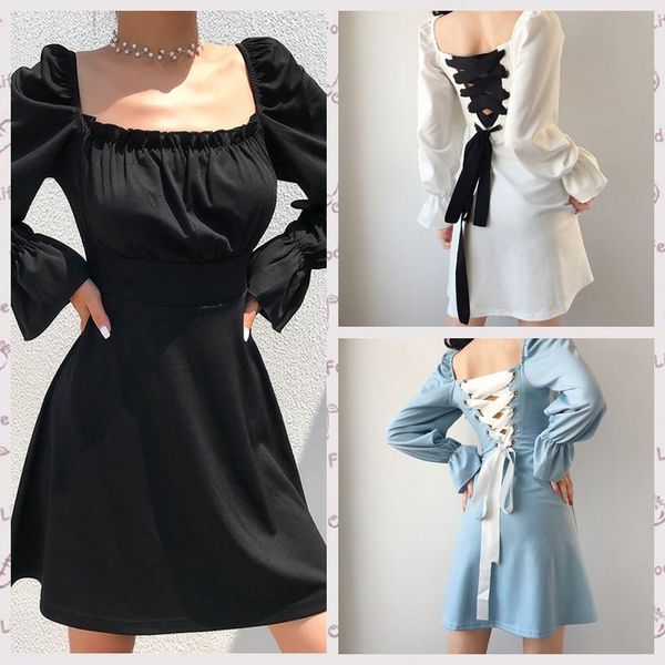 casual dresses women's spring autumn lace up backless pleated dress elegant vintage puff sleeve mini wome black party fall, Black;gray
casual dresses women's spring autumn lace up backless pleated dress elegant vintage puff sleeve mini wome black party fall, Black;gray