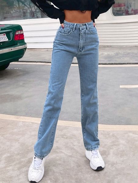 contrast stitching straight leg jeans c2h0#, Blue