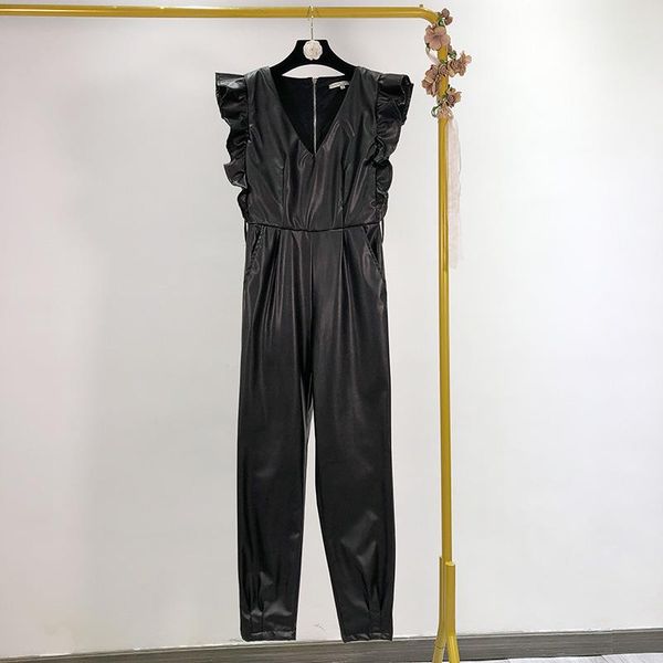 women's jumpsuits & rompers 2021 design sense lotus leaf flying sleeve short waist pu leather jumpsuit tide 1219, Black;white
women's jumpsuits & rompers 2021 design sense lotus leaf flying sleeve short waist pu leather jumpsuit tide 1219, Black;white